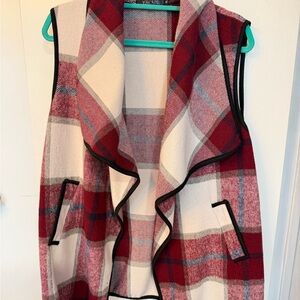 Red Plaid Draped Open-Front Sweater Vest